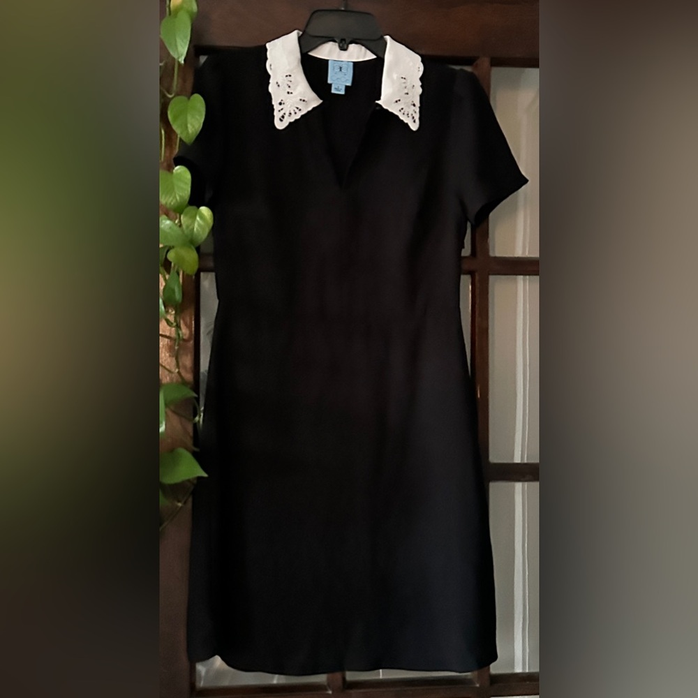 CECE Elegant Black Dress with White Collar